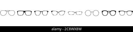 Many types of glasses. Fashion collection set glasses isolated.  Stock Vector