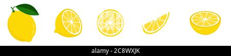 Fresh lemon fruits, collection of vector illustrations Stock Vector