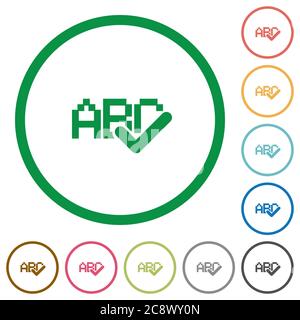 Set of spell check color round outlined flat icons on white background Stock Vector