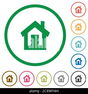 Set of home color round outlined flat icons on white background Stock Vector