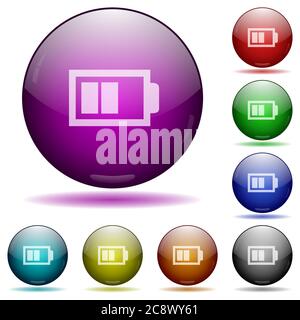 Set of color half battery glass sphere buttons with shadows. Stock Vector