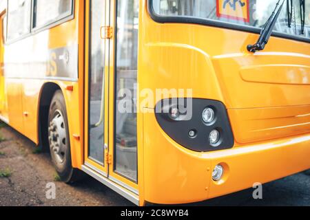 Big yellow school bus, back to school, delivery of children to school Stock Photo