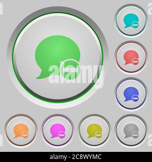 Set of color Delete blog comment sunk push buttons. Stock Vector