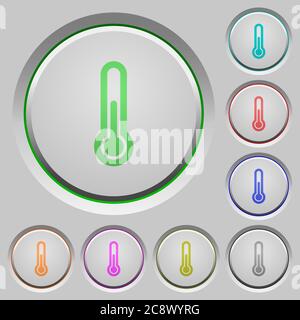 Set of color thermometer sunk push buttons. Stock Vector