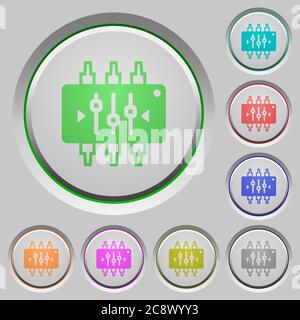 Set of color chip tuning sunk push buttons. Stock Vector