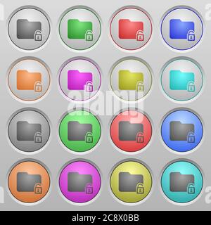 Set of Unlock folder plastic sunk spherical buttons. Stock Vector