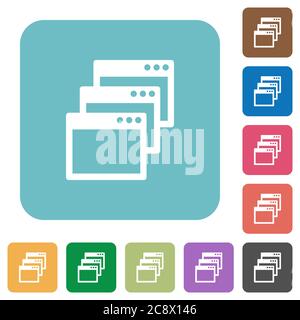 Flat Cascade window view mode icons on rounded square color backgrounds. Stock Vector