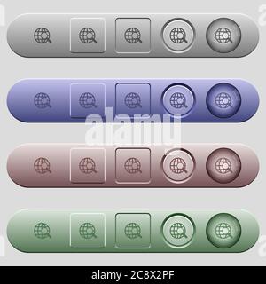 Web search icons on rounded horizontal menu bars in different colors and button styles Stock Vector