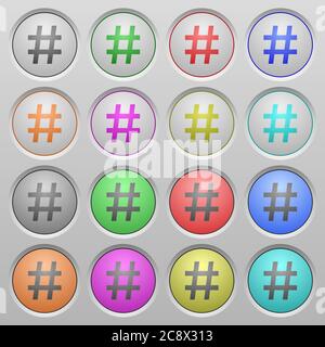 Set of hash tag plastic sunk spherical buttons. Stock Vector