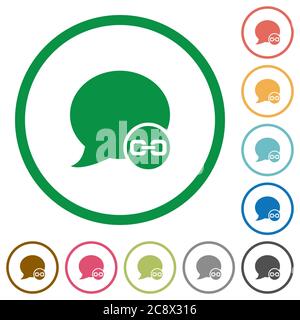 Set of blog comment attachment color round outlined flat icons on white background Stock Vector