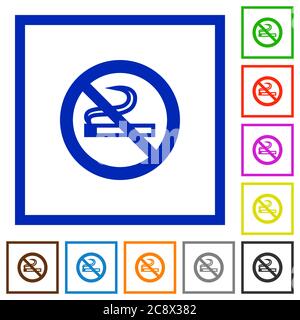 Set of color square framed no smoking flat icons Stock Vector