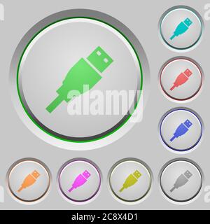 Set of color USB plug sunk push buttons. Stock Vector