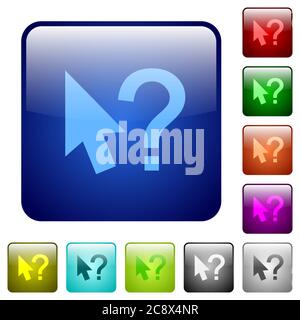 Set of help cursor color glass rounded square buttons Stock Vector