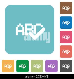 Flat spell check icons on rounded square color backgrounds. Stock Vector