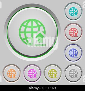 Set of color Upload to the internet sunk push buttons. Stock Vector