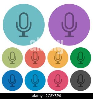 Color microphone flat icon set on round background. Stock Vector