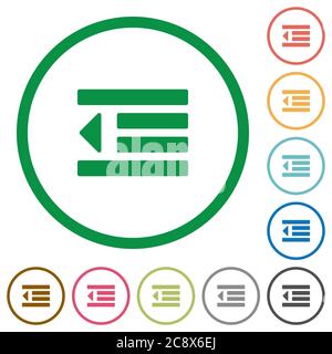 Set of Decrease text indent color round outlined flat icons on white background Stock Vector