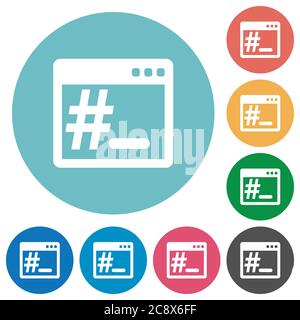 Flat operating system root terminal icon set on round color background. Stock Vector