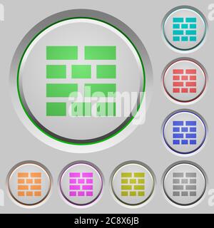 Set of color brick wall sunk push buttons. Stock Vector
