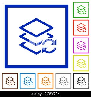 Set of color square framed swap layers flat icons Stock Vector