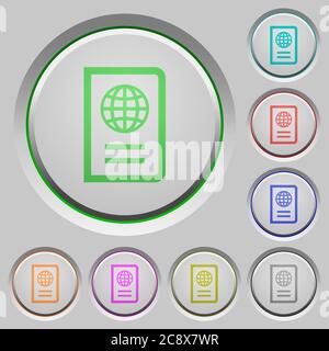 Set of color passport sunk push buttons. Stock Vector