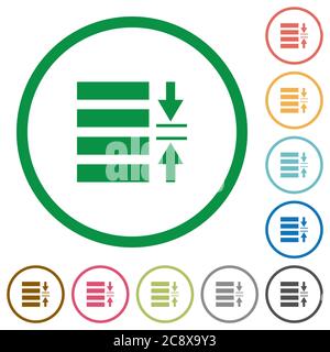 Set of adjust line spacing color round outlined flat icons on white background Stock Vector