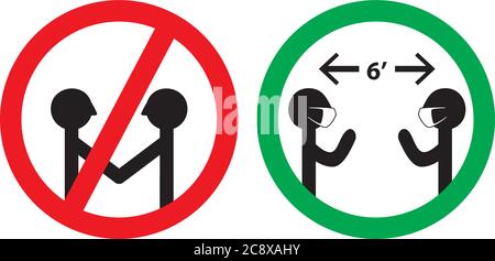 Maintain Social Distancing Six Feet Apart and Wear Mask Friendly Instructional Pandemic Health Safety Sign Isolated Vector Illustration Stock Vector