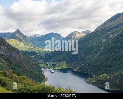 View on Geirangerfjord in Sunnmore region, Norway, one of the most beautiful fjords in the world, included on the UNESCO World Heritage. View from Stock Photo