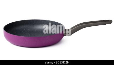 Purple new non-stick pan isolated on white Stock Photo