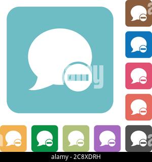 Flat Delete blog comment icons on rounded square color backgrounds. Stock Vector