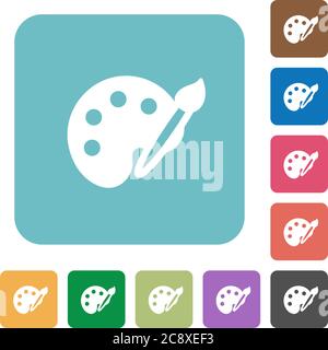 Flat paint icons on rounded square color backgrounds. Stock Vector
