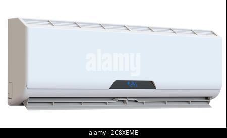White color air conditioner machine. 3D render, isolated on white background Stock Photo