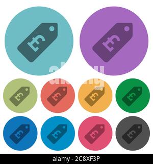 Color Pound price label flat icon set on round background. Stock Vector