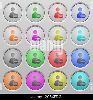 Set of remove user account plastic sunk spherical buttons. Stock Vector