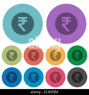 Color indian Rupee sticker flat icon set on round background. Stock Vector