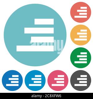 Flat Text align right icon set on round color background. Stock Vector