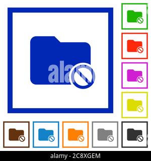 Set of color square framed Folder structure flat icons on white ...
