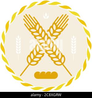 Vector illustration. Bread icon with wheat grain spike in geometric style. Stock Vector