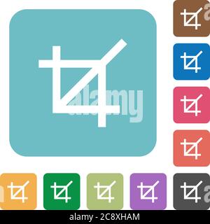Flat crop tool icons on rounded square color backgrounds. Stock Vector