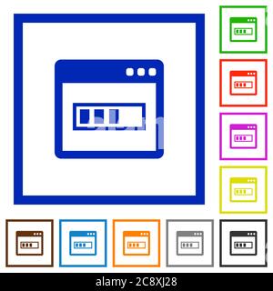 Set of color square framed application installing flat icons Stock Vector