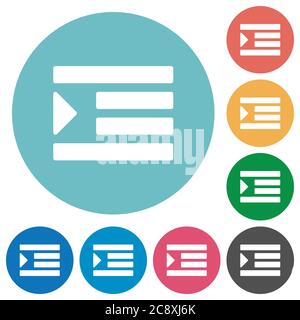 Flat Increase text indent icon set on round color background. Stock Vector