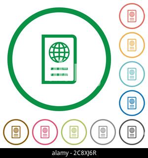 Set of worldwide color round outlined flat icons on white background ...