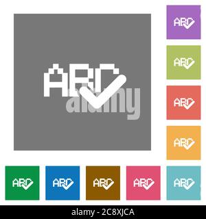 Spell check flat icon set on color square background. Stock Vector
