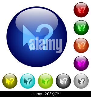 Set of color help cursor glass web buttons. Stock Vector