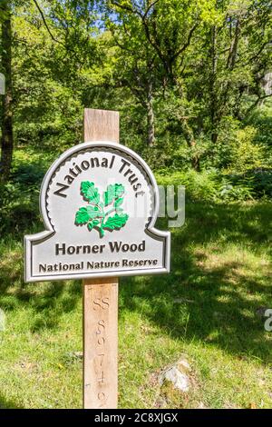 Dunkery and Horner Wood National Nature Reserve sign at Horner Wood on Exmoor National Park, Somerset UK Stock Photo