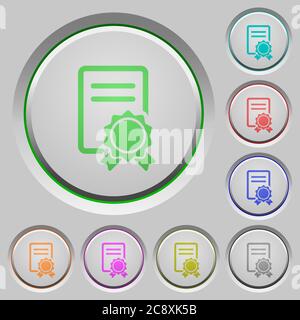 Set of color certificate sunk push buttons. Stock Vector