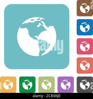 Flat Earth icons on rounded square color backgrounds. Stock Vector