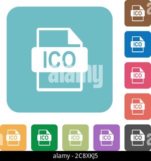 Flat ICO file format icons on rounded square color backgrounds. Stock Vector