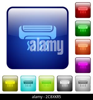 Set of air conditioner color glass rounded square buttons Stock Vector