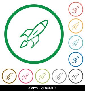 Launched rocket flat color icons in round outlines Stock Vector